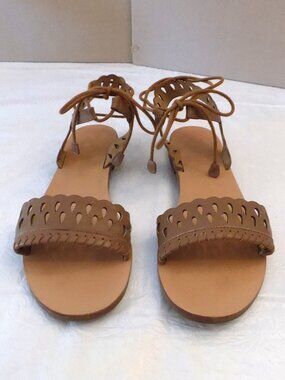 JACK ROGERS Sz 8 Cognac Brown Ruby Leather Ankle Tie Sandals Womens